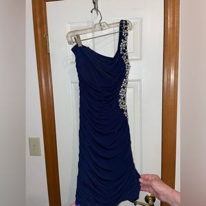 City Triangles formal navy dress one-shouldered short formal dress with gems